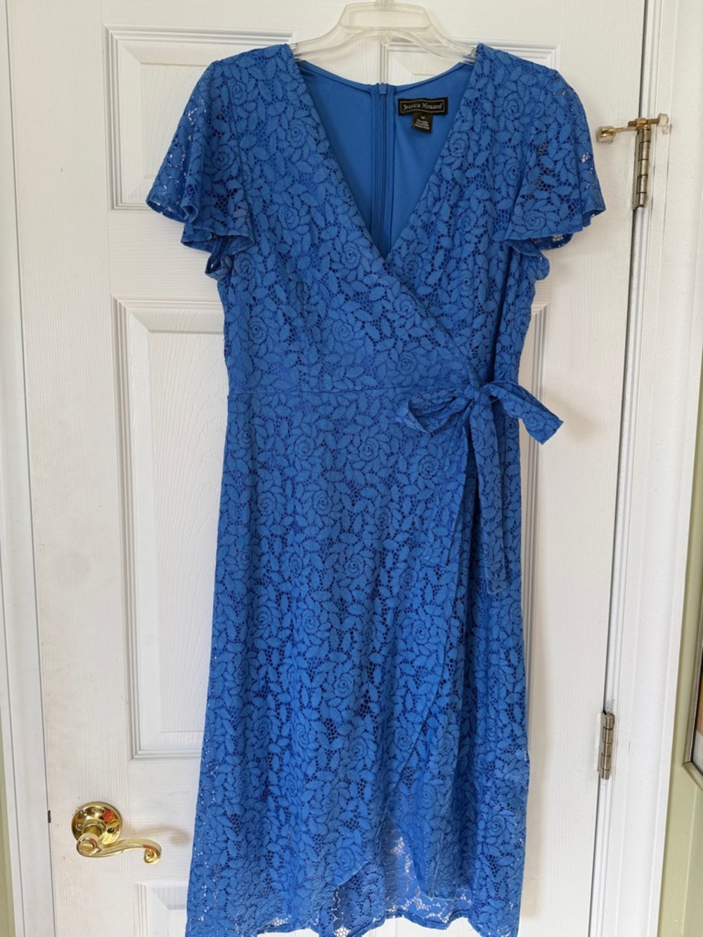 Jessica Howard Blue Lace Wrap Midi Dress Petite